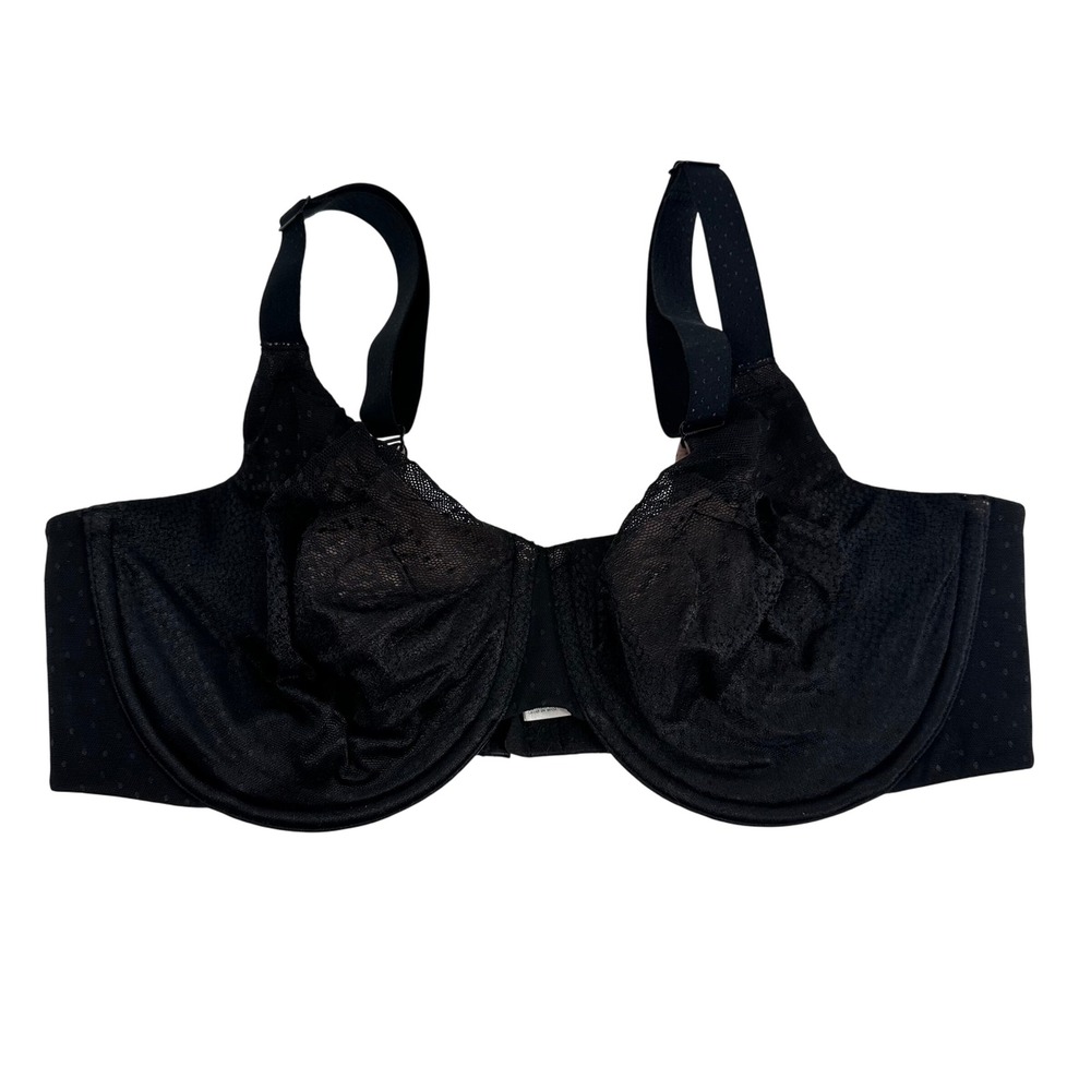 Wacoal Back Appeal Black Polka Dot Lace Unlined Full Figure Underwire Bra 38DD